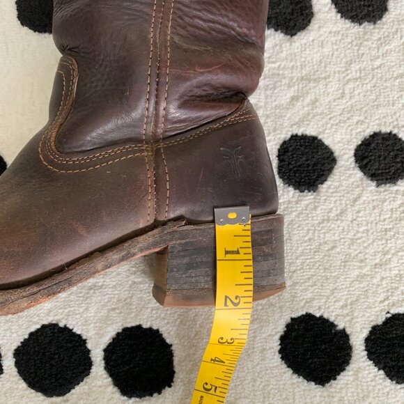Frye Vintage 70s Campus Boots 7 Brown Distressed Leather Boho Chunky Block Heel - Picture 14 of 16